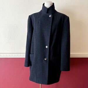 Vintage J.G. Hook 100% wool structured minimalist funnel neck charcoal coat